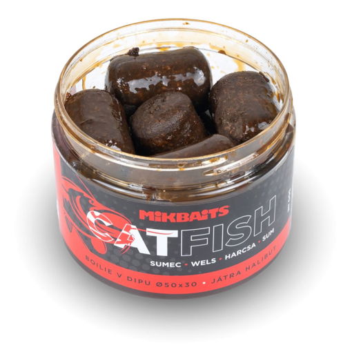 Catfish Boilie v dipu Játra Halibut 500ml 50x30mm